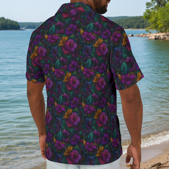 Men's Purple Hibiscus Hawaiian Camp Shirt