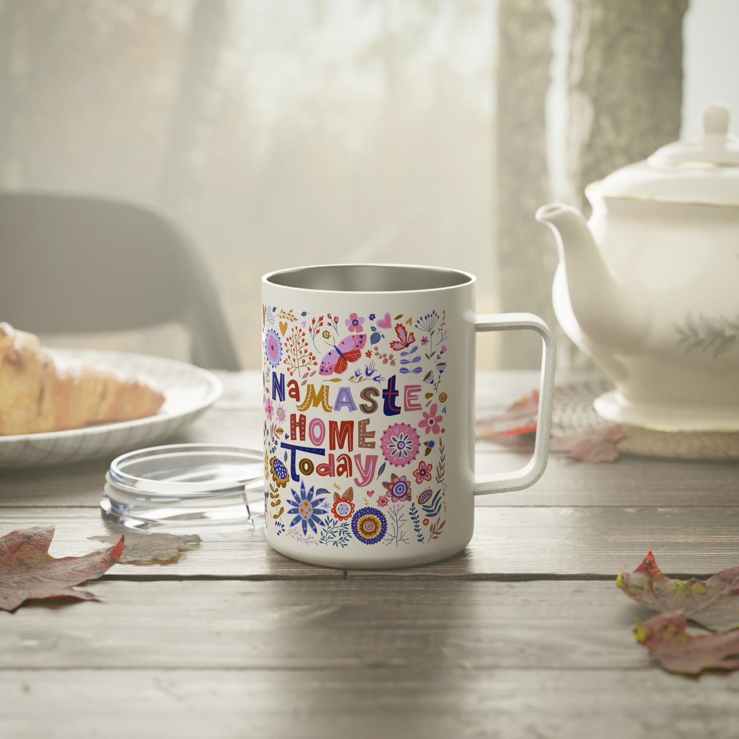 Namaste Here Today 10oz Insulated Coffee Mug | Floral Travel Tumbler