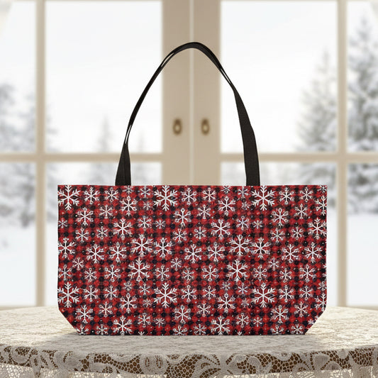 Red Plaid Snowflake Weekender Bag