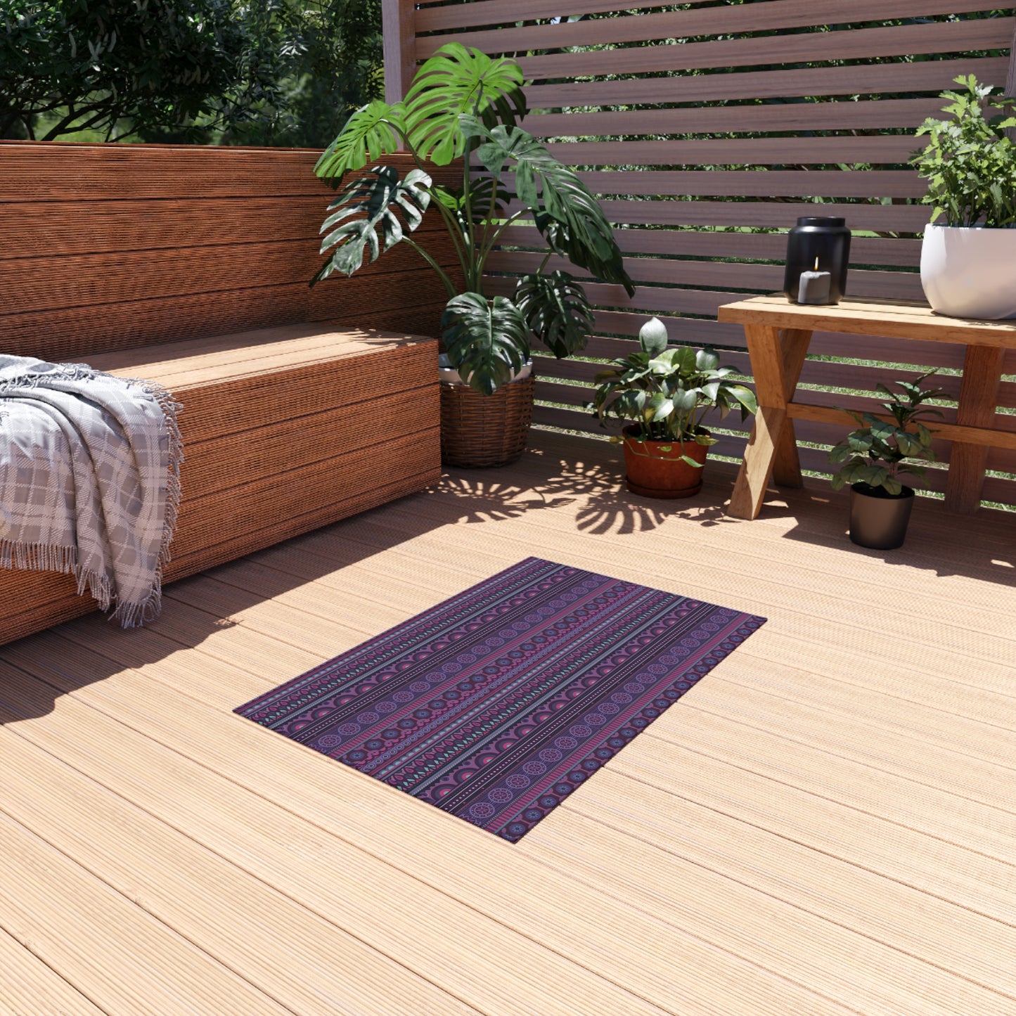 Purple Boho Stripe Outdoor Rug
