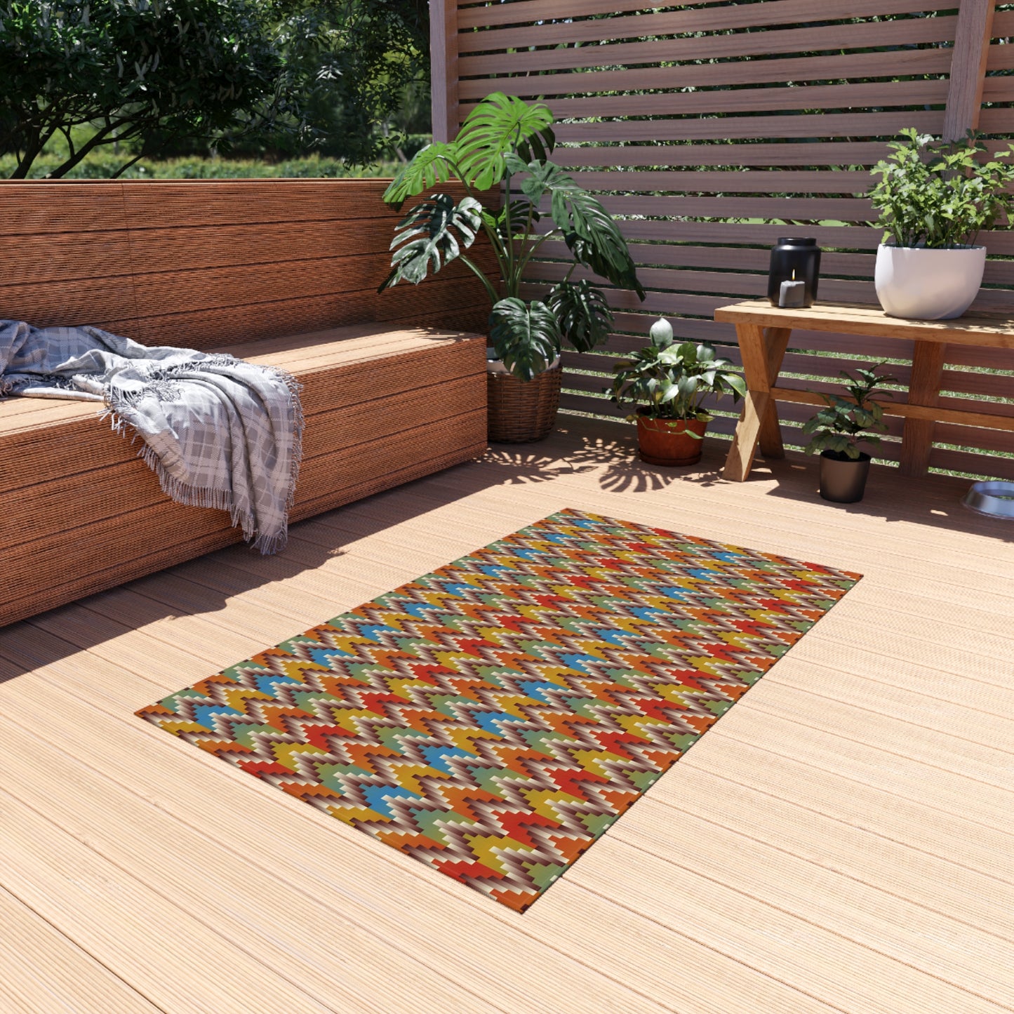 Western Chevron Outdoor Rug — Colorful Zigzag Patio Mat