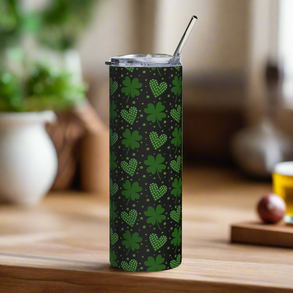 St. Patrick’s Four Leaf Clovers & Hearts 20oz Stainless Steel Tumbler