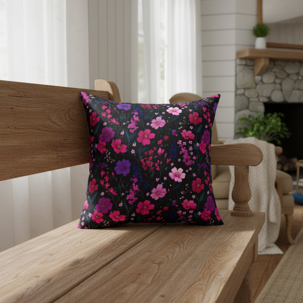 Midnight Pink Floral Faux Suede Pillow