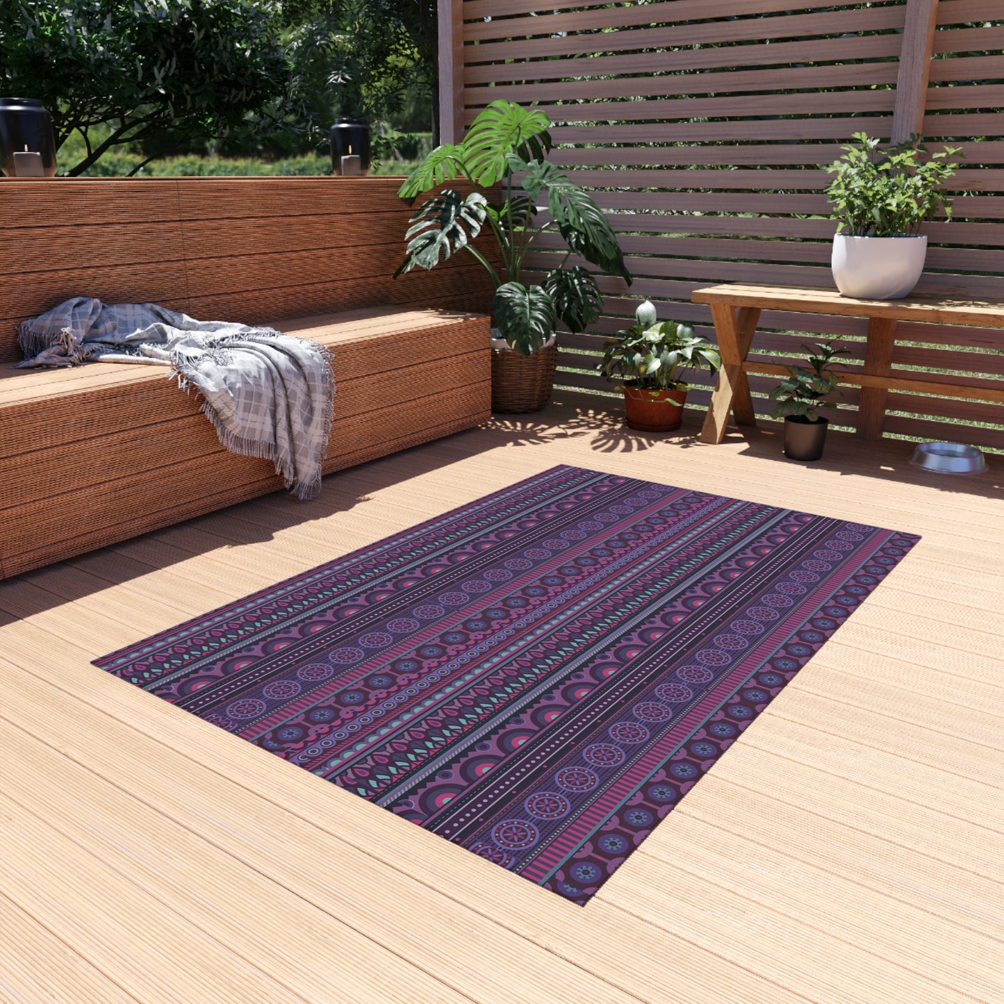 Purple Boho Stripe Outdoor Rug