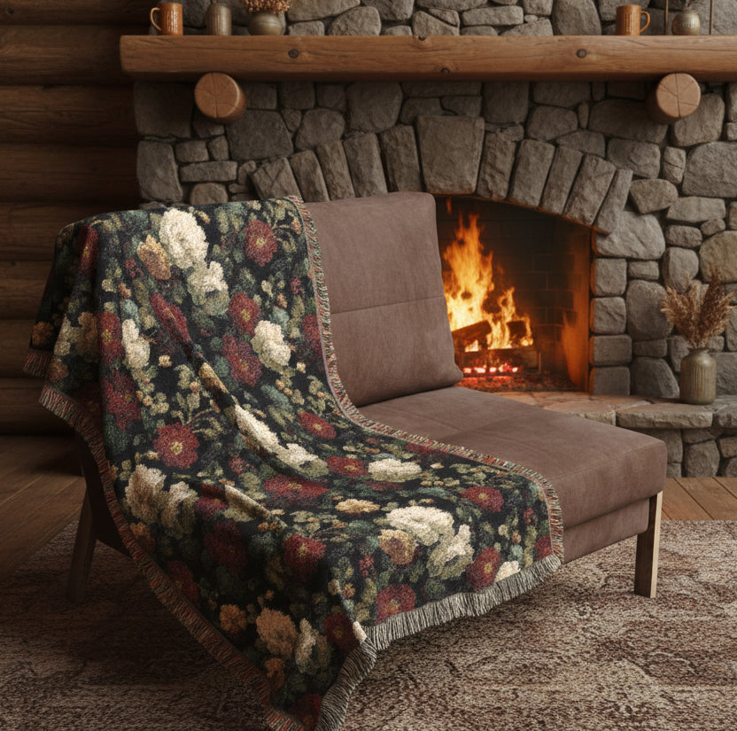 Vintage Roses Woven Blanket