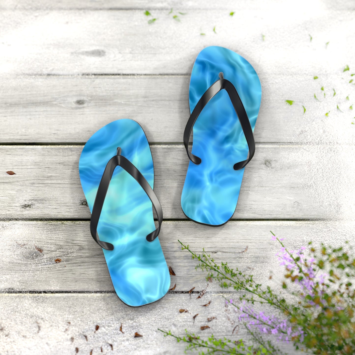 Swirling Water Flip Flops — Blue Water Marble Beach Sandals