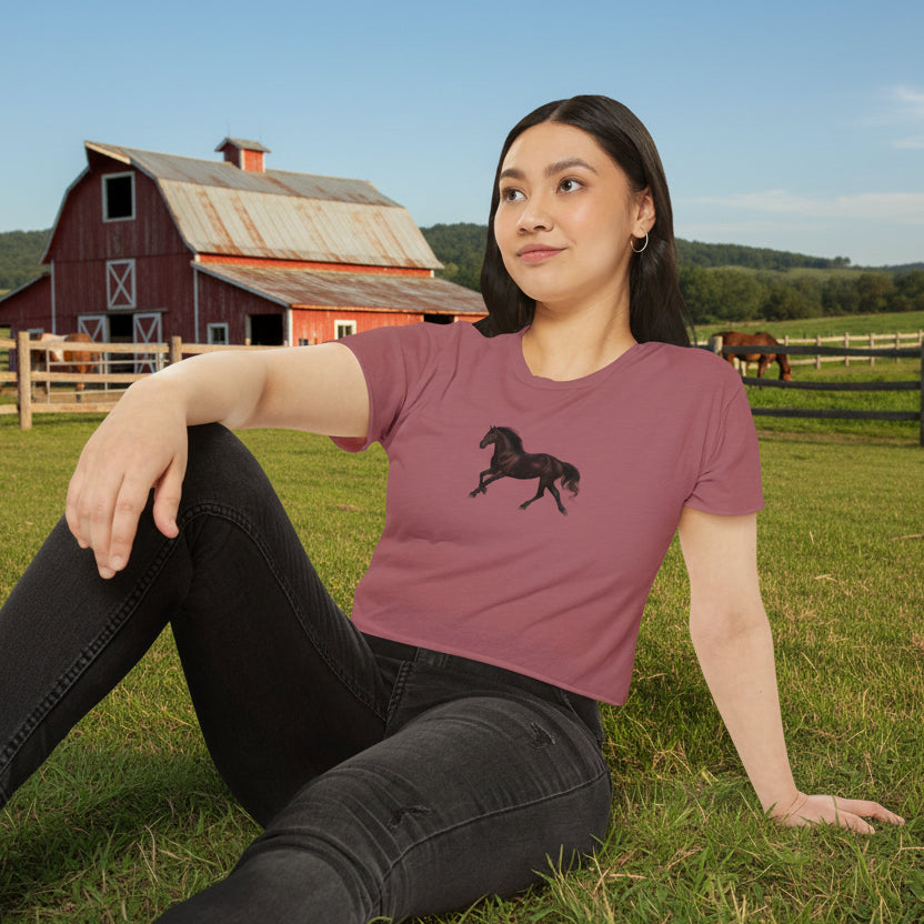Dark Bay “Beauty” Trotting Horse Crop Top