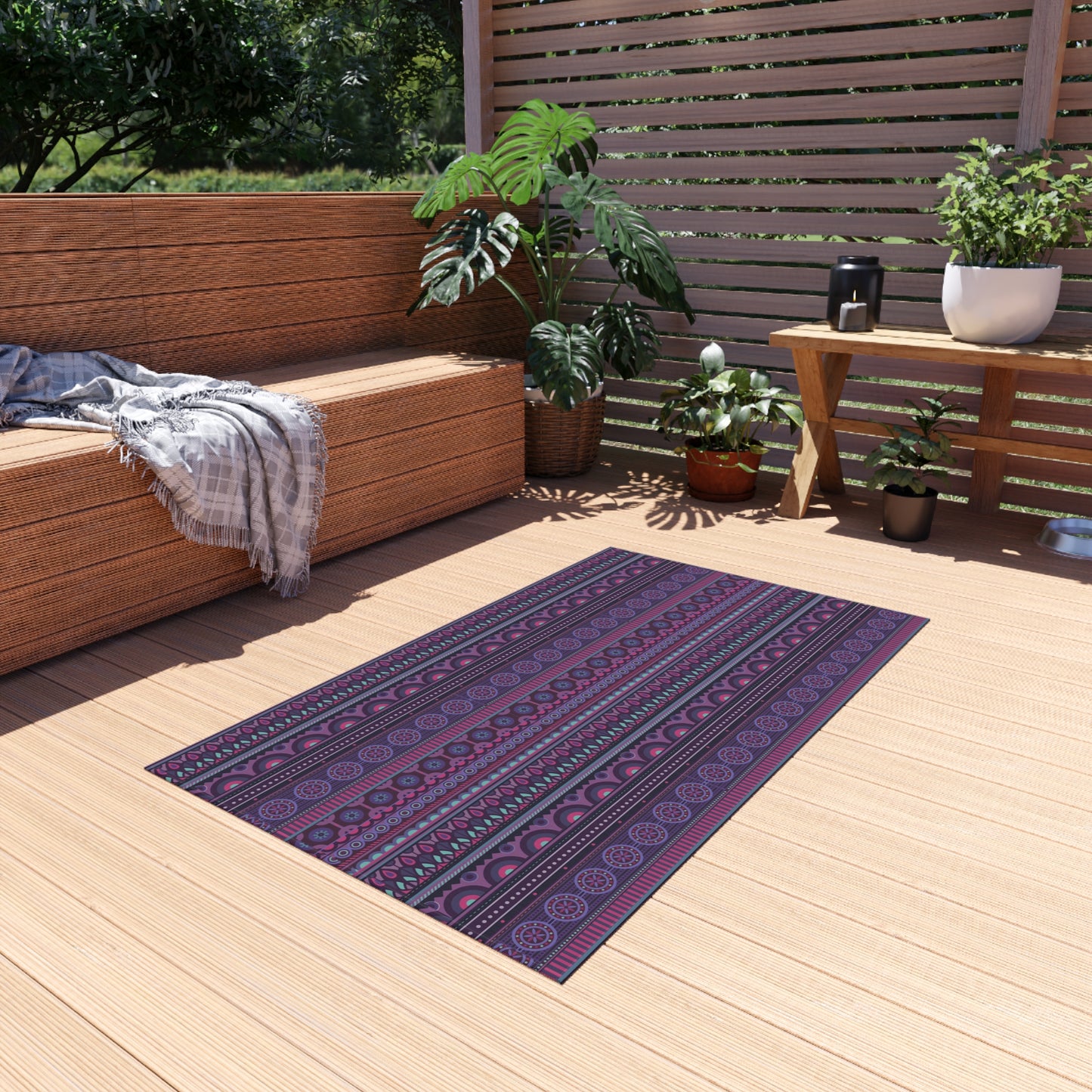 Purple Boho Stripe Outdoor Rug