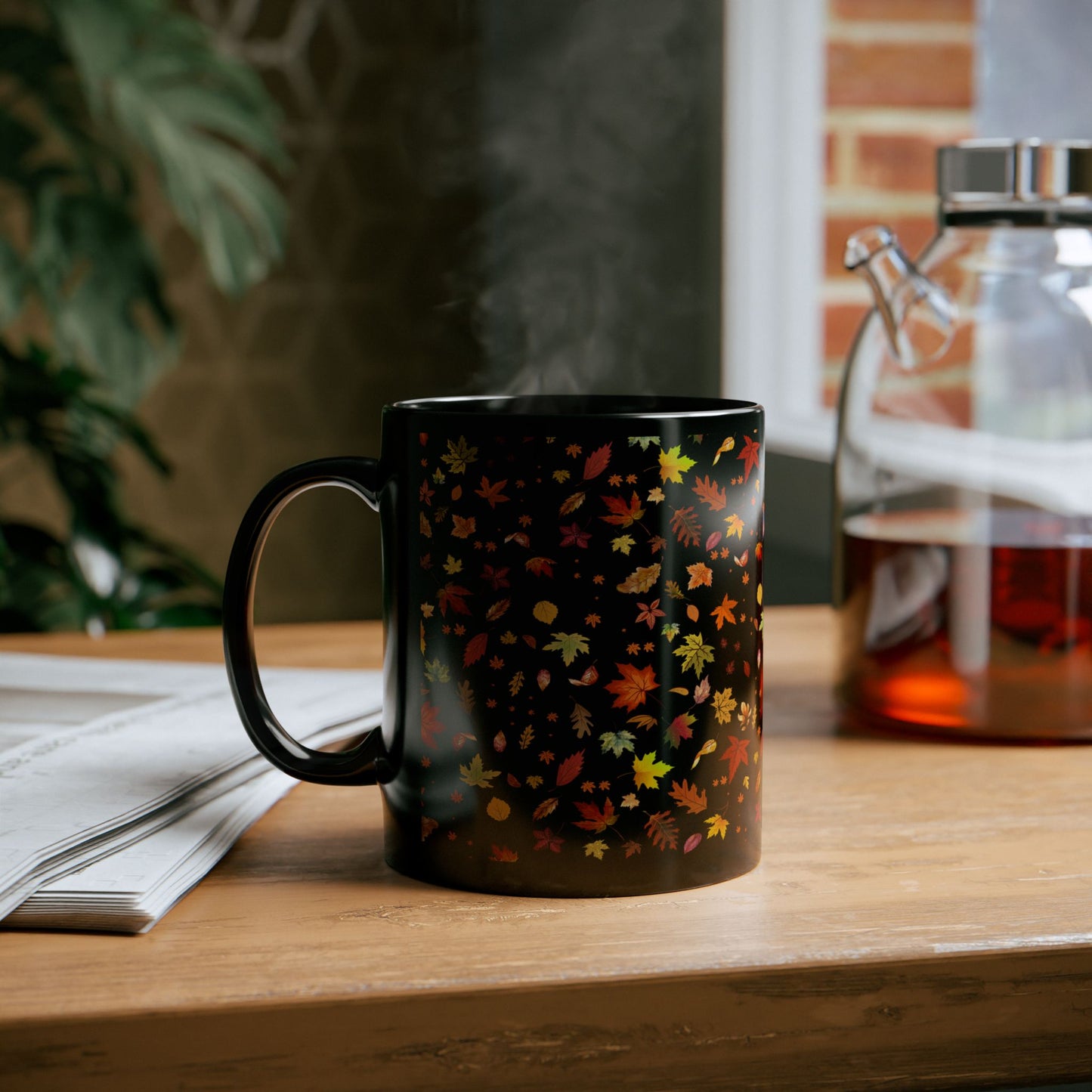 Autumn Leaves Black Ceramic Mug | 11oz