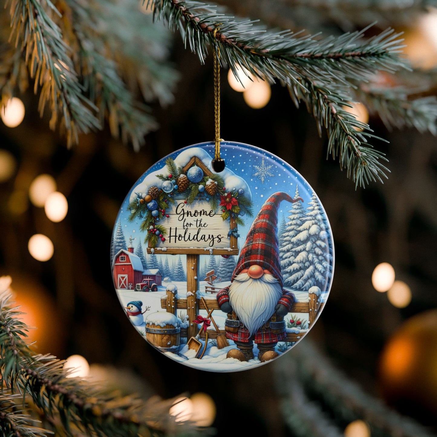 Gnome For the Holiday's Ceramic Christmas Ornament