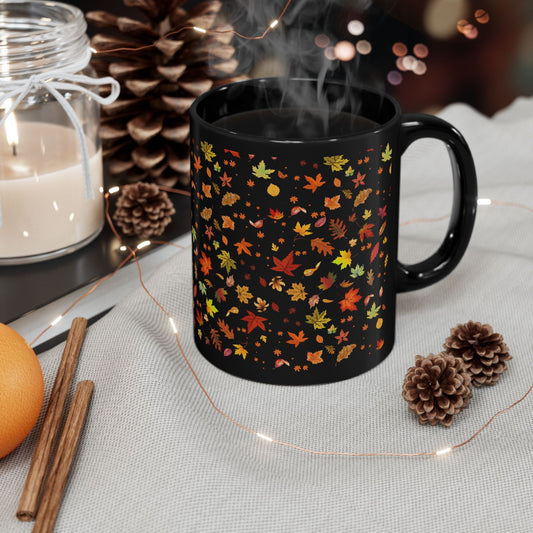Autumn Leaves Black Ceramic Mug | 11oz