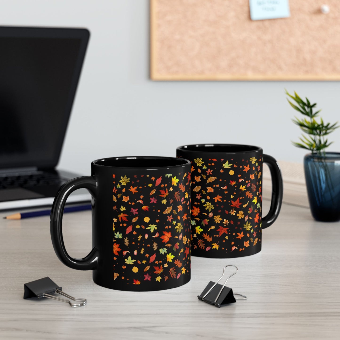 Autumn Leaves Black Ceramic Mug | 11oz