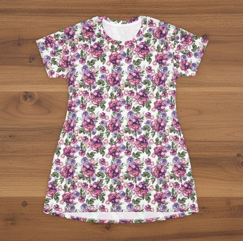 Watercolor Roses T-Shirt Dress
