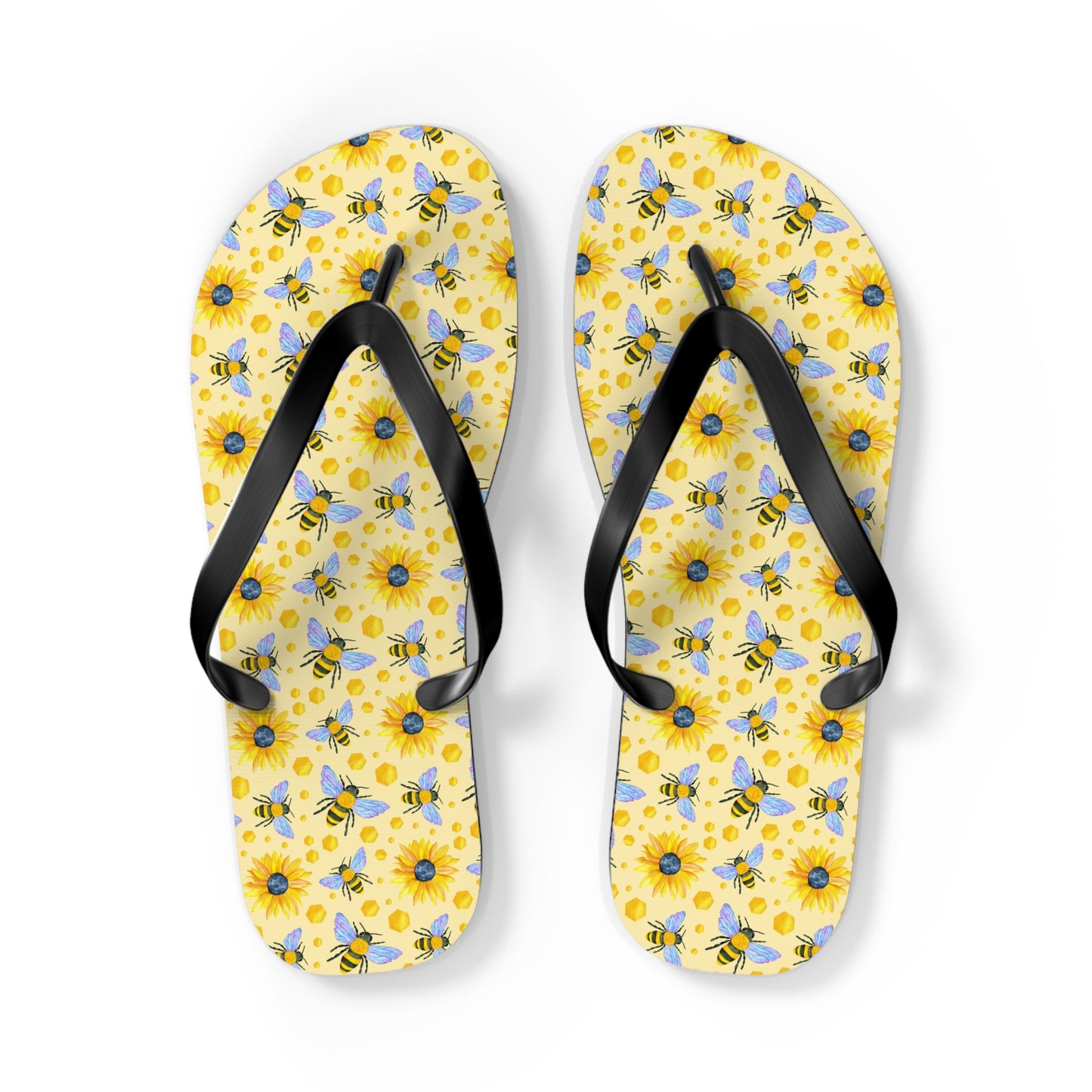 Sunflower Bees Flip Flops | Yellow Floral Beach Sandals