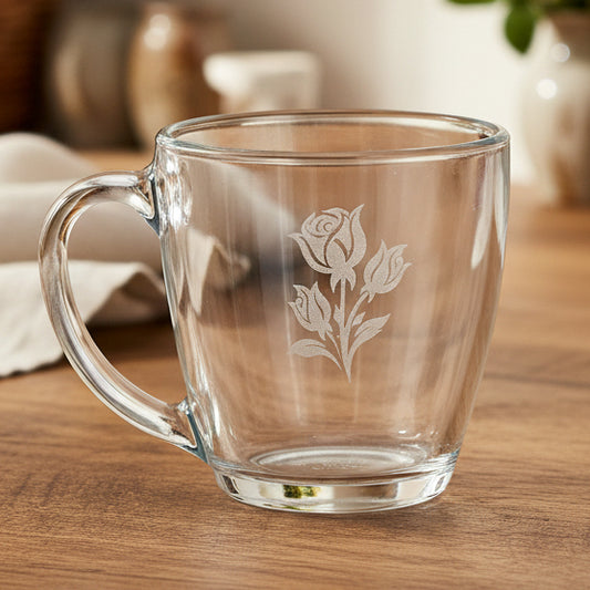 Engraved Roses Glass Mug