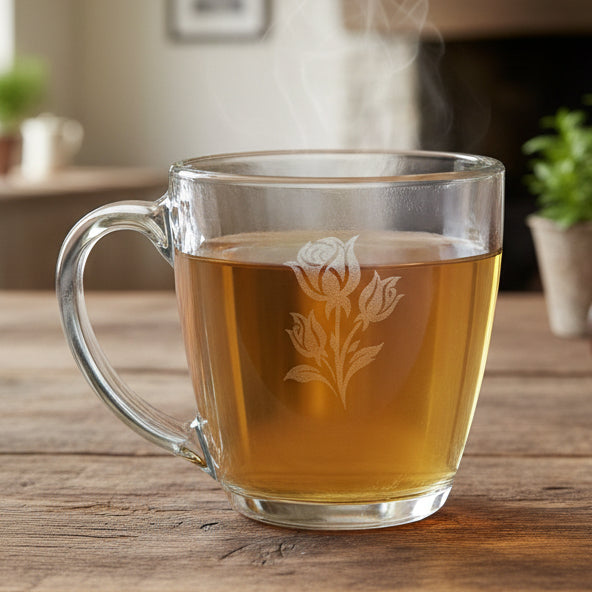 Engraved Roses Glass Mug