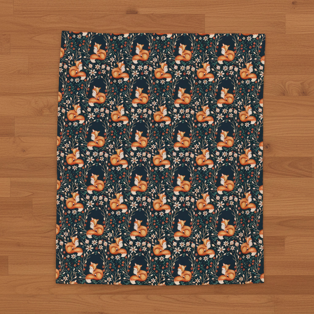 Floral Fox Velveteen Plush Blanket
