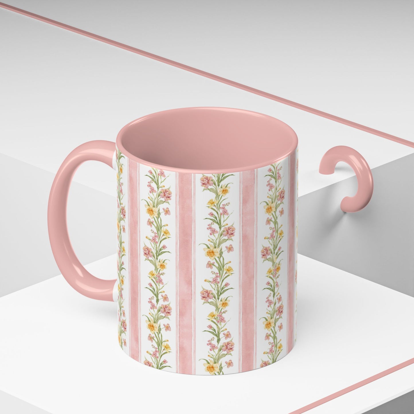 Floral Stripe Accent Coffee Mug | 11oz, 15oz