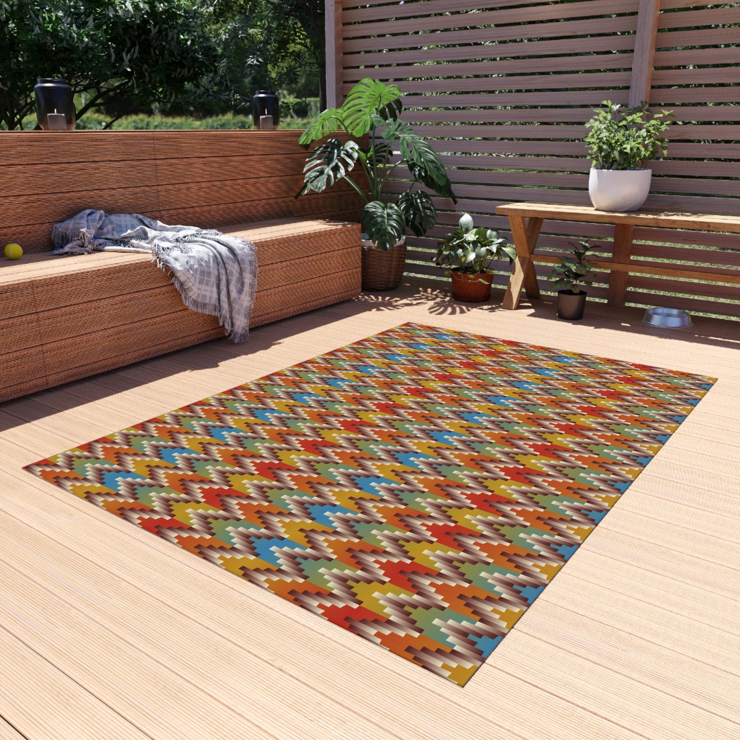 Western Chevron Outdoor Rug — Colorful Zigzag Patio Mat
