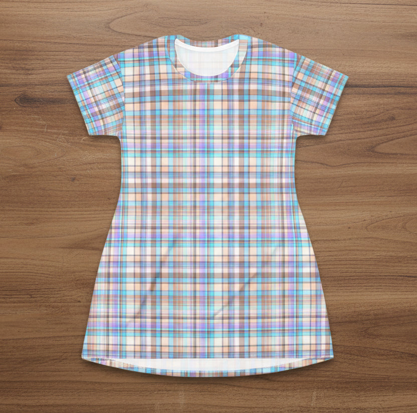 Pastel Plaid T-Shirt Dress
