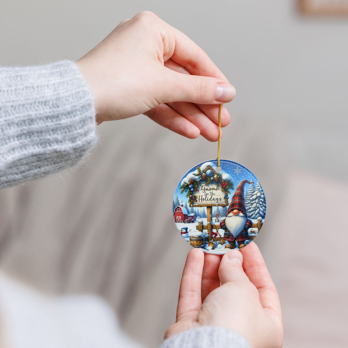 Gnome For the Holiday's Ceramic Christmas Ornament