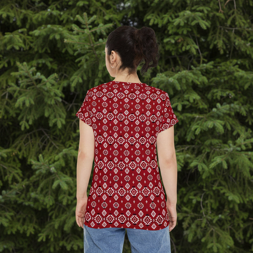 Crimson Tribal Motif Women's T-Shirt