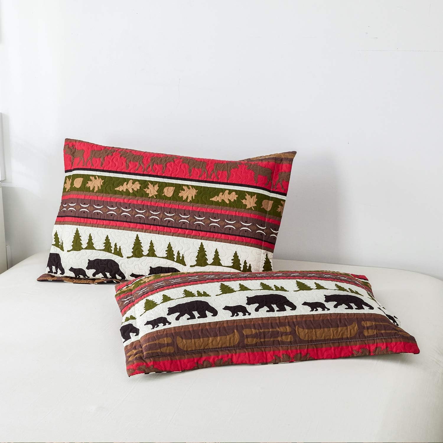 Lodge Quilt Set Full/Queen Size Rustic Cabin Bedding Moose Bear Printed Bedspread Coverlet Soft Lightweight Reversible All Season Bed Sheet Blanket, 1 Quilt 2 Pillow Shams