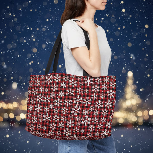 Red Plaid Snowflake Weekender Bag