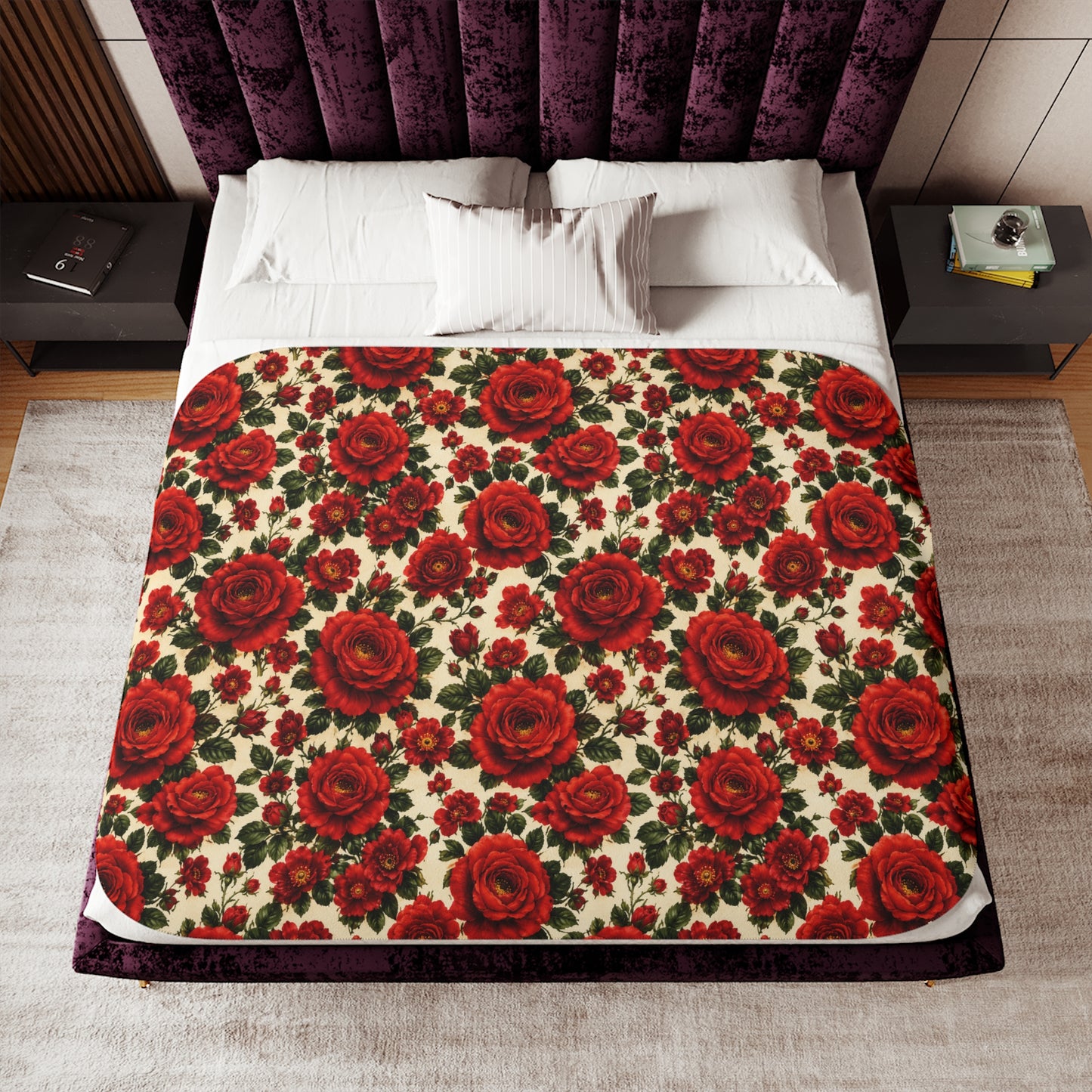 Riverfront Roses Sherpa Blanket | Beige Reverse