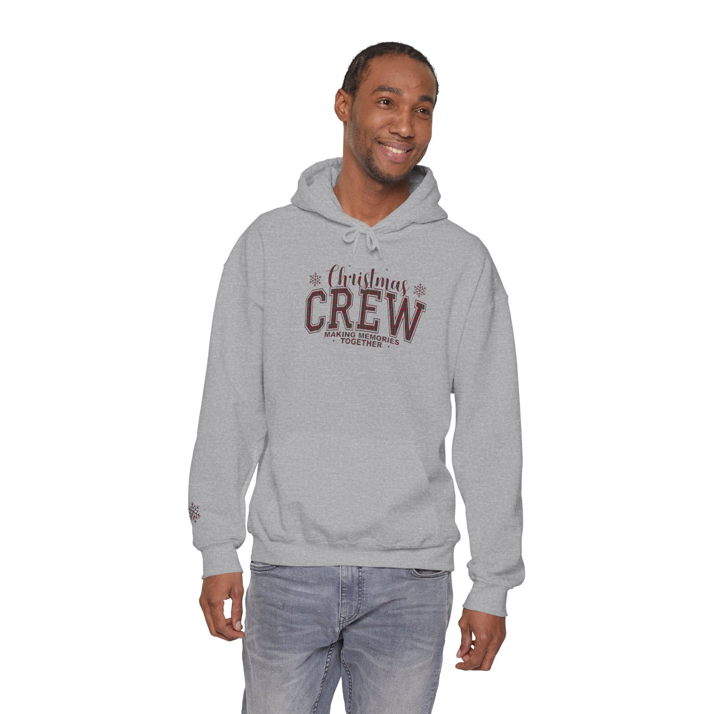 Christmas Crew Plaid Graphic Hoodie (with Snowflake Accent)