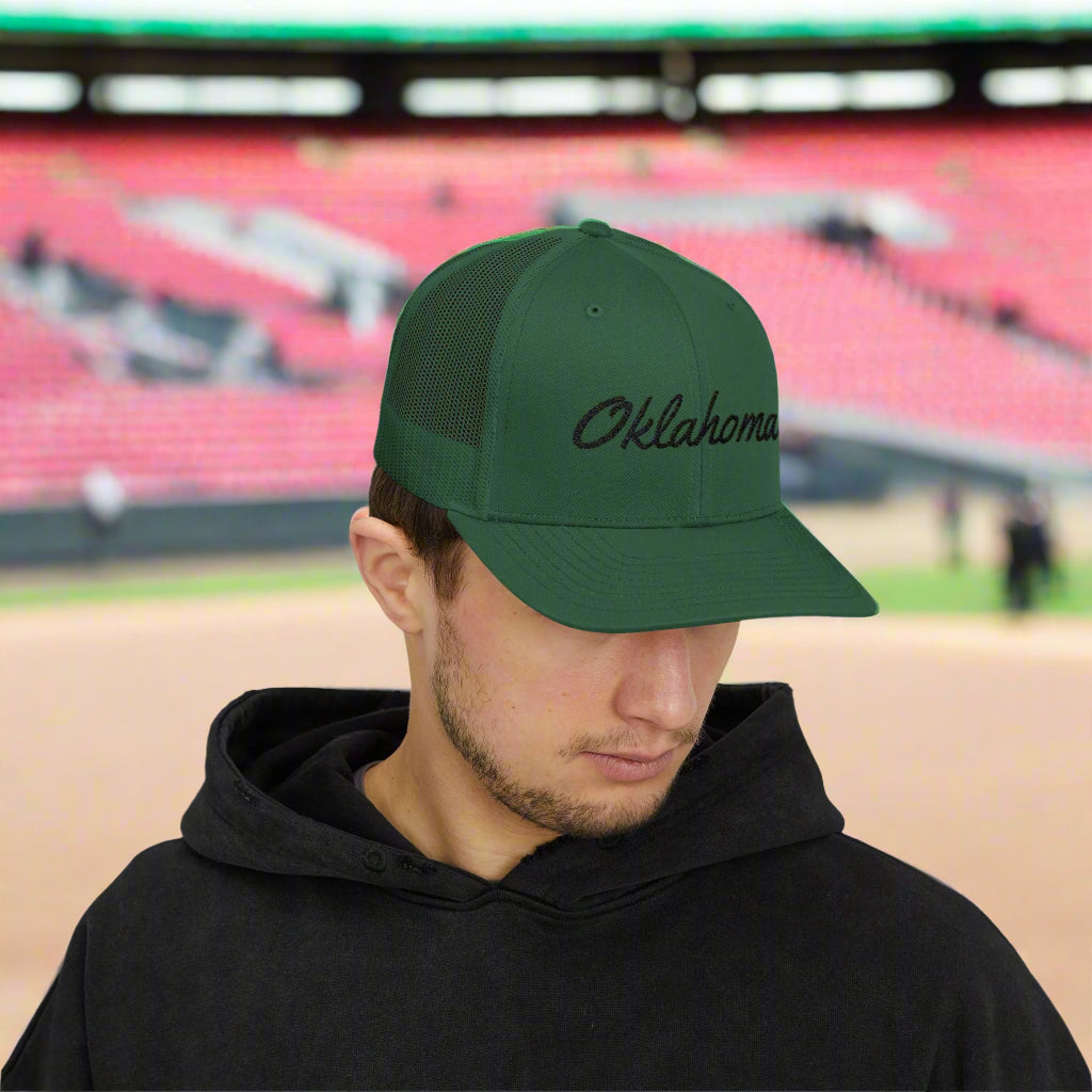 Oklahoma Black Embroidered Mesh Back Baseball Cap