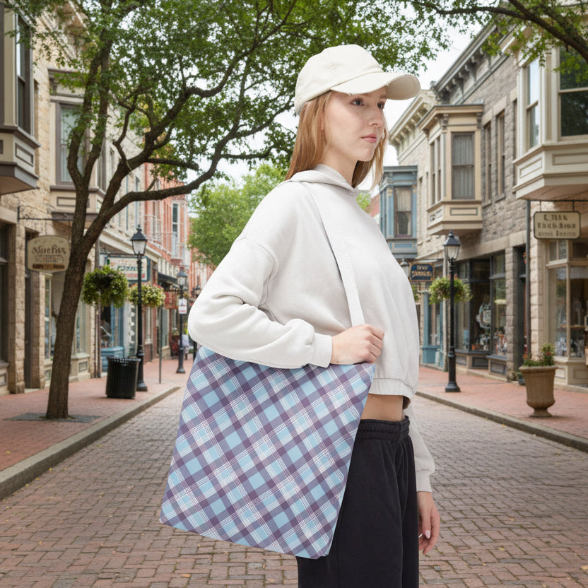 Purple & Blue Plaid Tote Bag