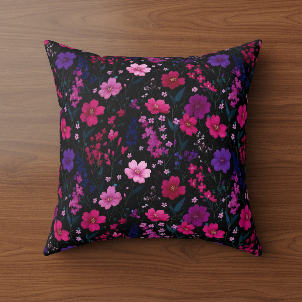 Midnight Pink Floral Faux Suede Pillow