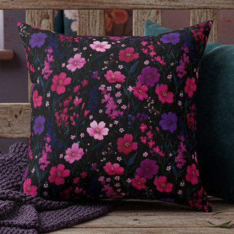 Midnight Pink Floral Faux Suede Pillow
