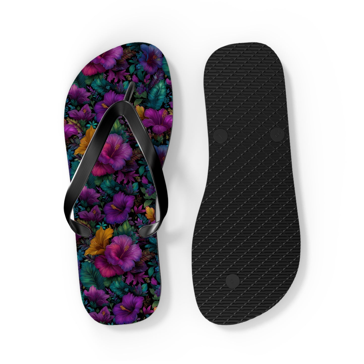 Floral Paradise Flip Flops — Vibrant Purple Hibiscus Beach Sandals