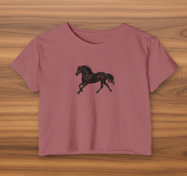 Dark Bay “Beauty” Trotting Horse Crop Top