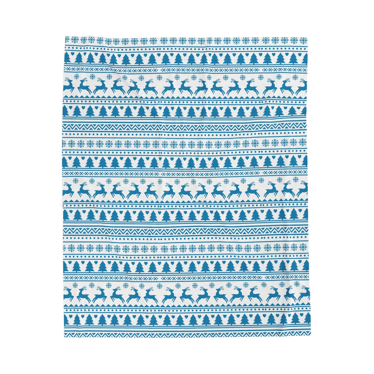 Blue Nordic Reindeer Fair Isle Velveteen Throw
