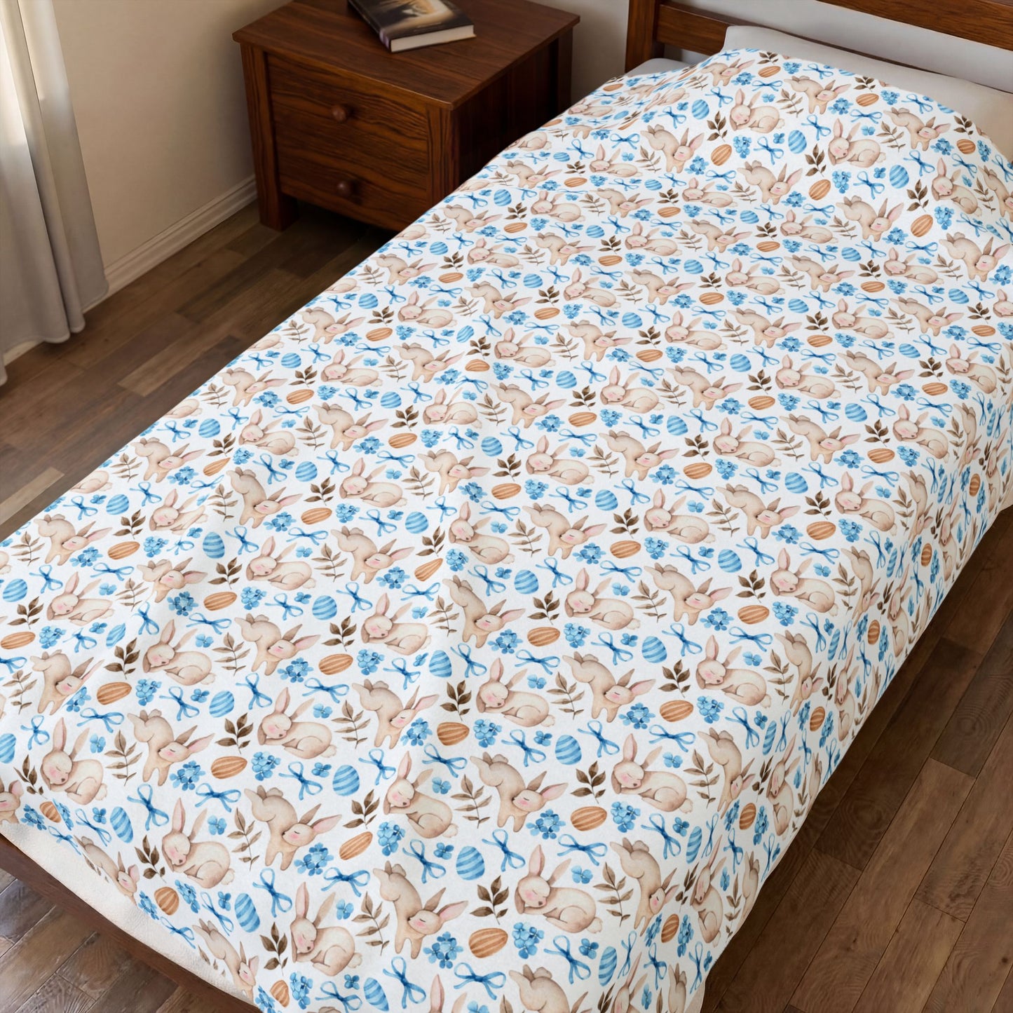 Sleepy Easter Bunny Velveteen Plush Blanket