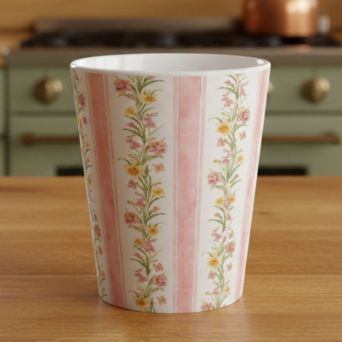 Pink Floral Stripe Latte Mug