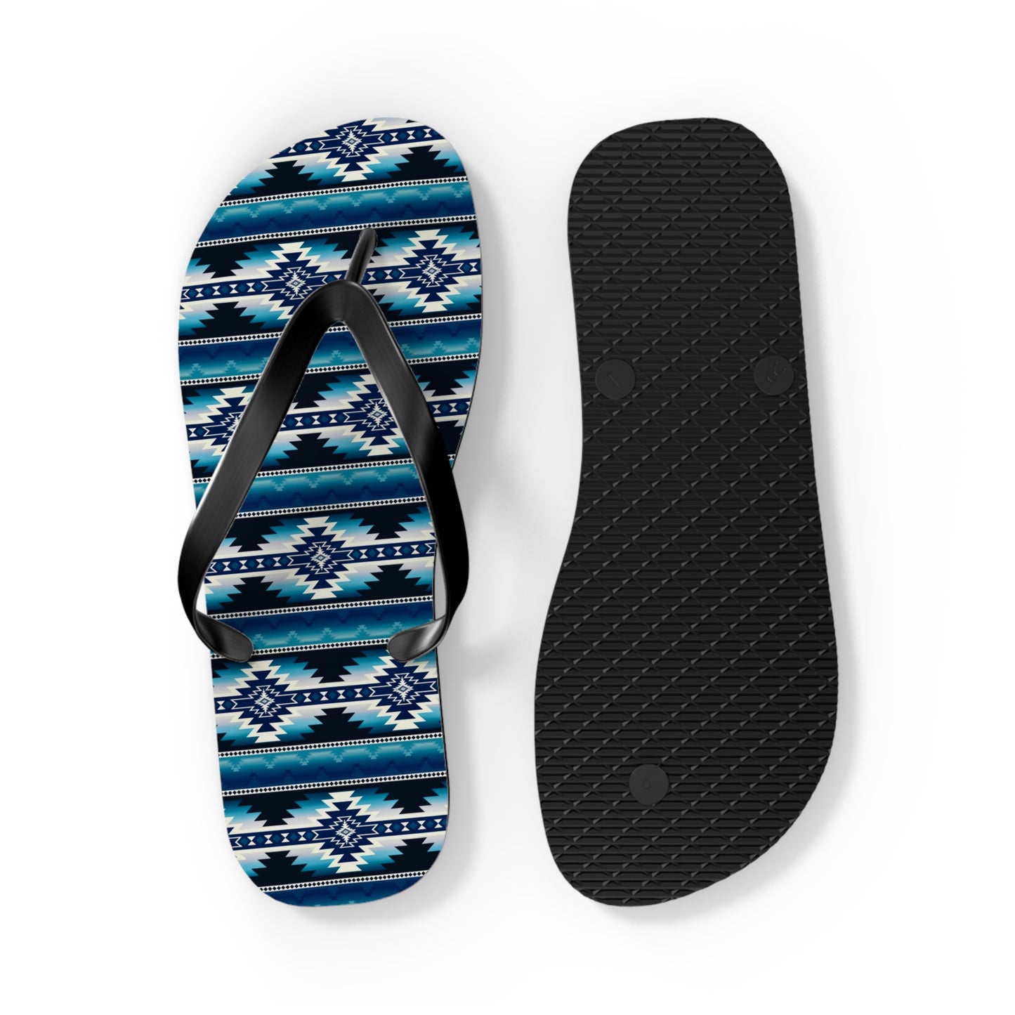 Southwest Aztec Pattern Flip Flops — Blue Tribal Summer Sandals