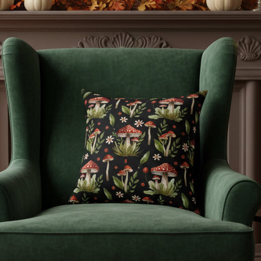Mushroom Botanical Faux Suede Pillow