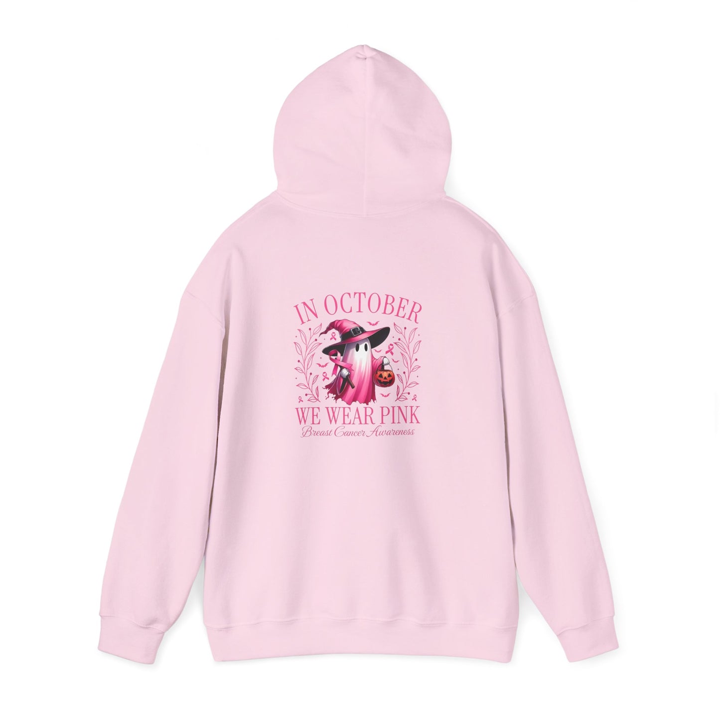 In October We Wear Pink - Cute Ghost - Front & Back Design • Breast Cancer Awareness Hoodie