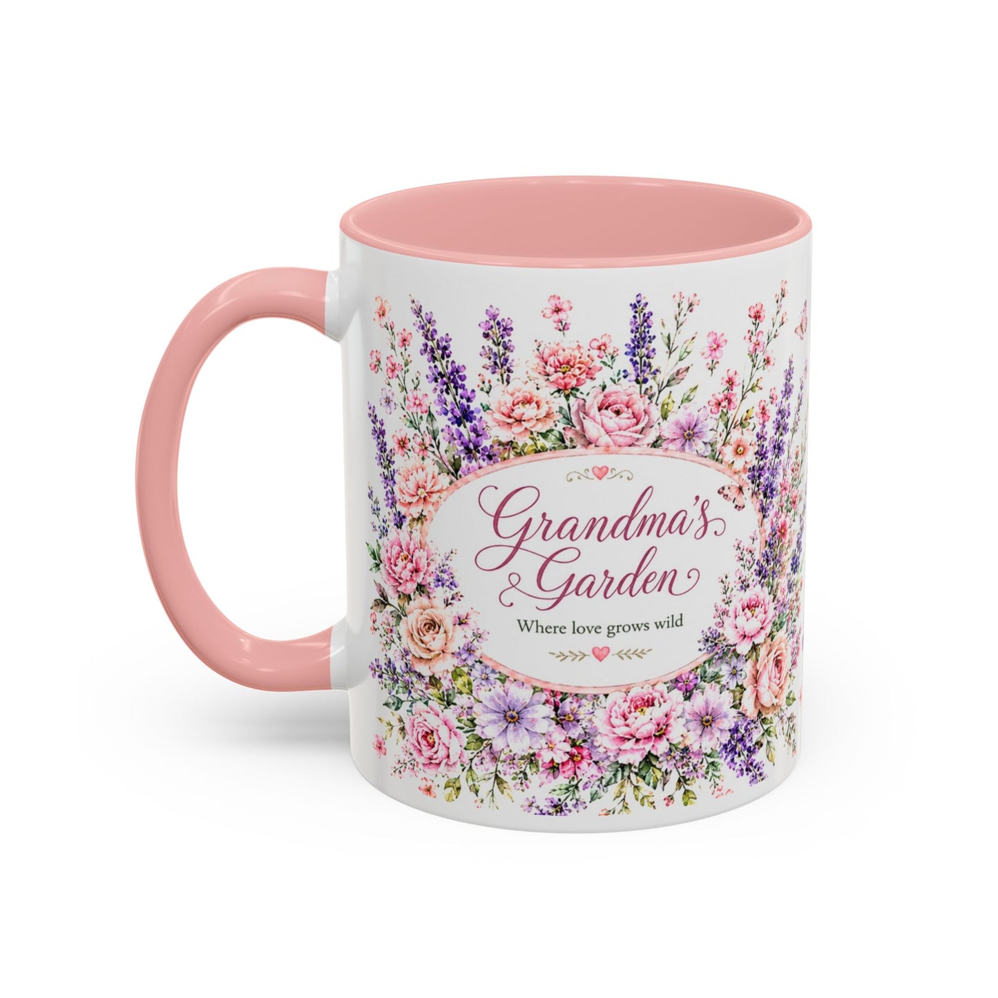Grandma’s Garden Floral Accent Coffee Mug — 'Where Love Grows Wild' Pink Interior (11/15oz)