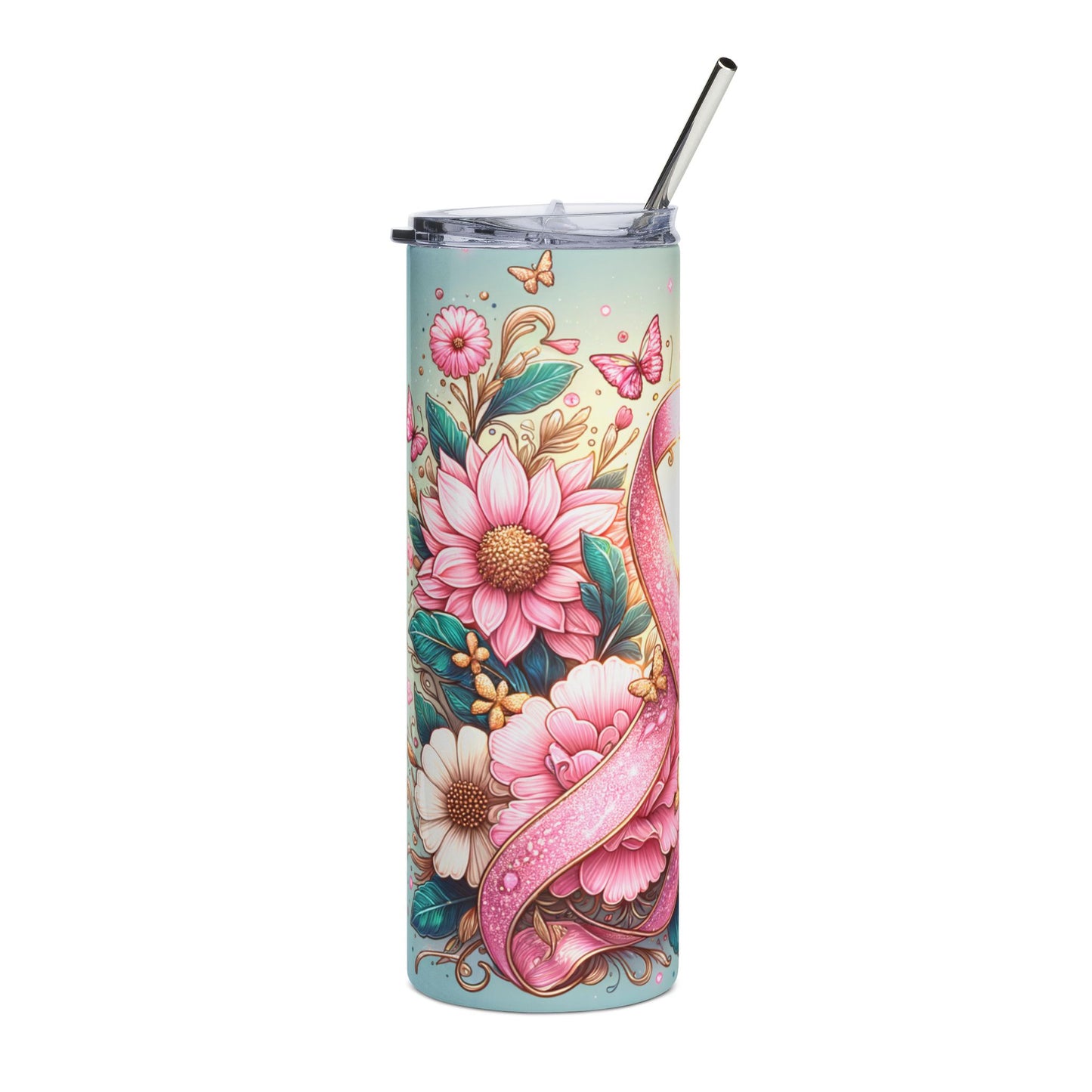Floral Butterfly Breast Cancer Survivor 20oz Stainless Steel Tumbler