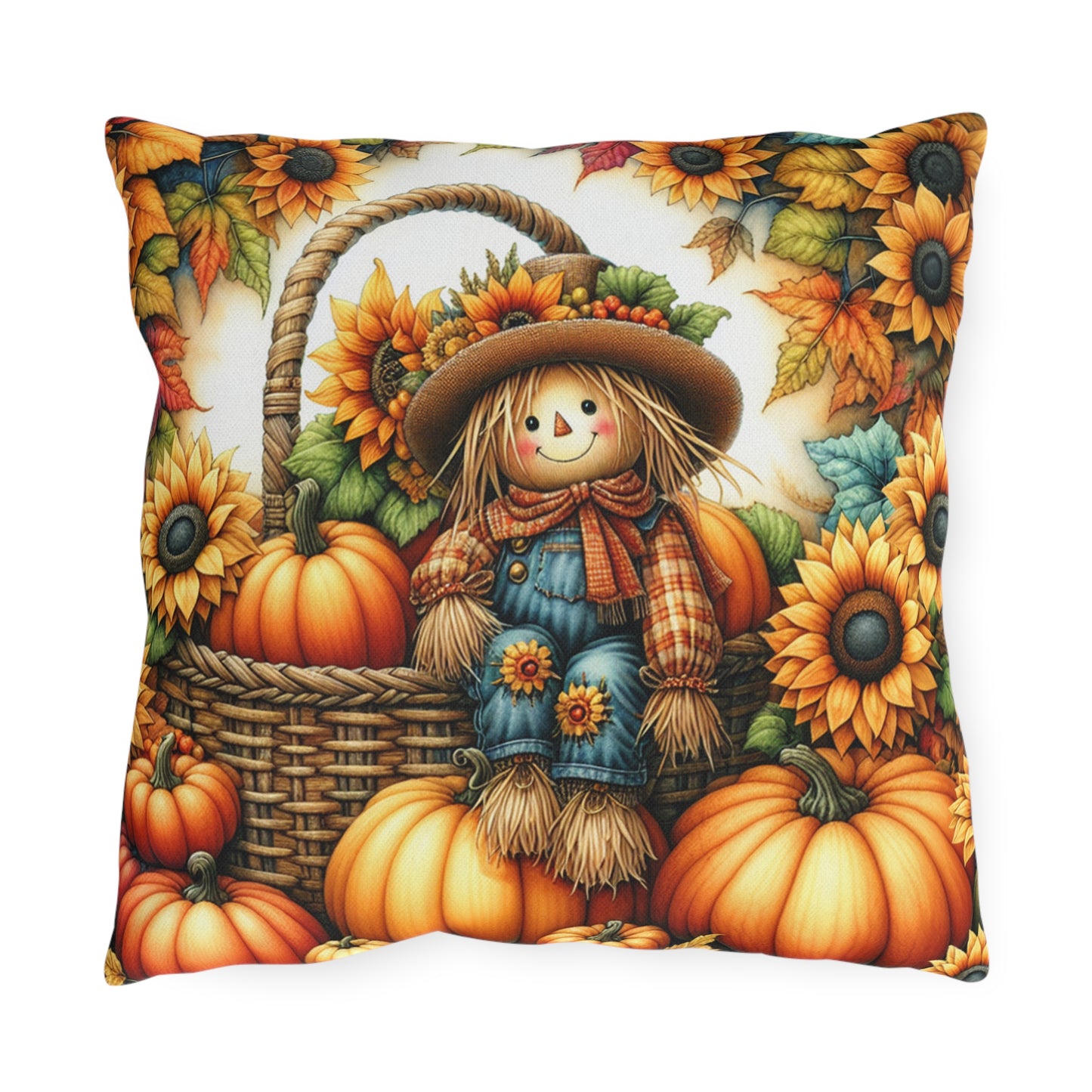 Sunflower Scarecrow Outdoor Pillow