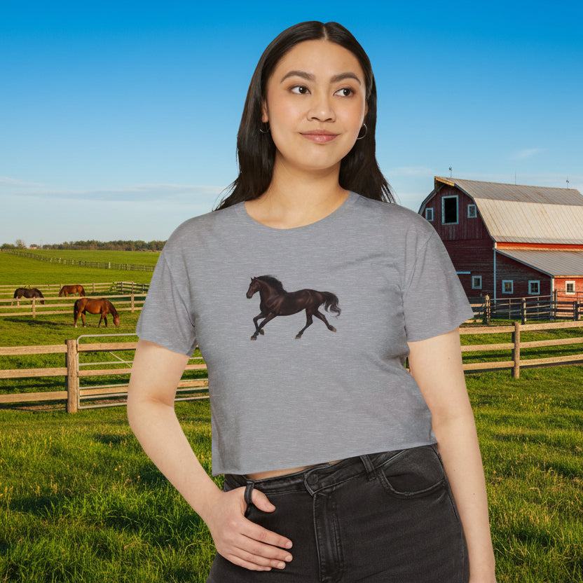 Dark Bay “Beauty” Trotting Horse Crop Top