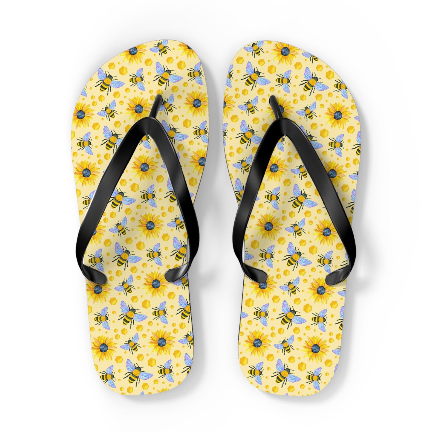 Sunflower Bees Flip Flops | Yellow Floral Beach Sandals
