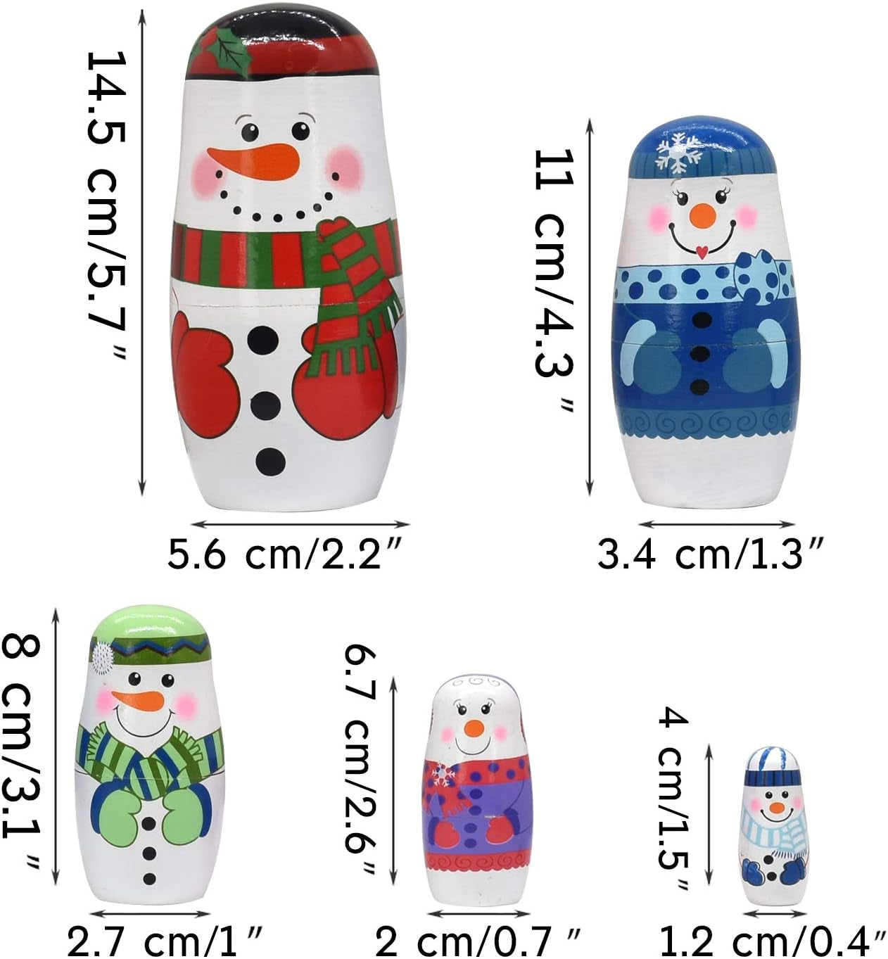 5Pcs Nesting Dolls Snowman Santa Claus Russian Matryoshka Dolls Handmade Wooden Christmas Birthday Gift for Kids (05 Snowman)