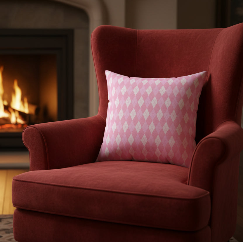 Pink Argyle Faux Suede Pillow