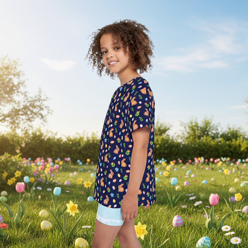 Kids Easter Bunny & Eggs Navy Tshirt